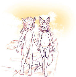 animal_genitalia anthro balls breasts car casual_nudity duo_focus female fully_sheathed fur genitals gloves_(marking) group hair hand_holding male male/female markings navel nipples nude nude_female nude_male outside pregnant pregnant_female sheath sidewalk tail trio underage_pregnancy vehicle vulva young young_anthro young_female young_male aogami mythology kain_rune-fang katey_rune-fang canid canine fox hybrid mammal mythological_creature 2025 absurd_res black_and_white hi_res line_art monochrome brother_(lore) brother_and_sister_(lore) sibling_(lore) sister_(lore)