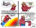 american_black_bear anthro bear black_bear clothing comic dialogue duo english_text hat headgear headwear humor male mammal simple_background smokey_bear solo_focus text text_on_clothing text_on_hat text_on_headwear time_travel united_states_forest_service unknown_artist ursine white_background