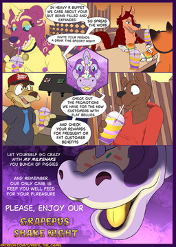 comic_panel dialogue dirty_talk feral fur grapepus_monster group heavy_r_buffet male nude overweight smile solo speech_bubble tail text tongue pricethecamel bandit_(holidaypup) cosmo_gabumon dirt_coyote bear canid canine canis coyote equid equine komodo_dragon lizard mammal monitor_lizard reptile scalie wolf better_version_at_source comic english_text hi_res