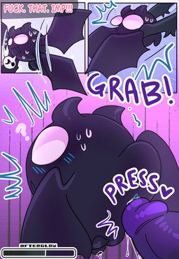 aroused balls bodily_fluids cheek_tuft chest_tuft duo erection facial_tuft genitals glans horn membrane_(anatomy) membranous_wings penis purple_eyes questionable_consent text tongue tongue_out tuft wings halfpricesouls mocha_(halfpricesouls) animal_humanoid bovid bovid_humanoid caprine caprine_humanoid humanoid mammal mammal_humanoid sheep_humanoid absurd_res comic english_text hi_res