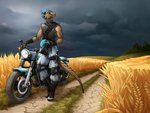 4:3 anthro argonian armor bethesda_softworks biker clothed clothing detailed_background headgear helmet kevintheradioguy male motorcycle scalie scenery solo storm_clouds the_elder_scrolls vehicle