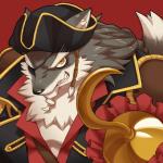 anthro chest_tuft clothed clothing eye_patch eyewear fur hat headgear headwear hook hook_hand male pirate simple_background solo tricorne tuft yow concon-collector canid canine fox mammal 1:1 official_art