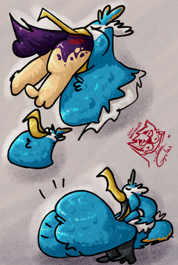 abdominal_bulge avian_feet beak blue_body countershading facial_markings feathered_crest feathered_wings feathers feet feral feral_pred feral_prey fire green_eyes head_crest head_markings male male_pred male_prey markings mask_(marking) membrane_(anatomy) mottled mottled_body neck_bulge oral_vore paws purple_body quadruped red_markings same_size_vore tail tail_feathers tan_body toes vore warxwolf webbed_feet white_markings wings yellow_markings gyrotech nintendo pokemon blitz_(gyro) fan_character thunk_(gyro) avian cramorant generation_2_pokemon generation_8_pokemon pokemon_(species) quilava absurd_res hi_res