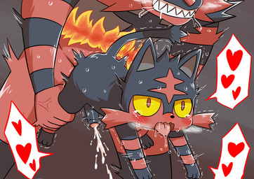 all_fours amber_eyes anal anal_penetration anthro anthro_on_feral anthro_penetrating anthro_penetrating_feral bestiality biped black_body black_fur black_nose black_penis bodily_fluids breath clenched_teeth cum cum_while_penetrated cumshot doggystyle drooling duo ejaculation feral feral_focus feral_penetrated fire foreskin from_behind_position fur genital_fluids genitals heart_reaction heart_symbol heart_triplet humanoid_genitalia humanoid_penis interspecies larger_anthro larger_male leg_grab level_difference male male/male male_penetrated male_penetrating male_penetrating_male motion_lines multi_heart_reaction open_mouth orgasm penetration penis pink_nose polygonal_speech_bubble quadruped saliva sex shaking sharp_teeth size_difference smaller_feral smaller_male smaller_penetrated snout speech_bubble striped_body striped_fur stripes sweat tail tears teeth thin_tail tongue tongue_out trembling croisshark nintendo pokemon generation_7_pokemon incineroar litten pokemon_(species)