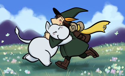 backpack blush boots clothing cloud coat detailed_background duo eyes_closed flower footwear fur gear grass happy hat headgear headwear hiking_gear hug hugging_another male mountain pear-shaped_figure plant reunion running scarf shoes sleeping_bag slightly_chubby smile spring topwear wide_hips mallcorecrayonbox the_moomins moomintroll snufkin human mammal moomin 2019 2026 hi_res