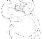 anthro armpit_hair belly big_belly bodily_fluids body_hair genitals kemono male moobs musk navel nipples overweight overweight_anthro overweight_male penis simple_background solo sweat white_background pochizizi mammal suid suine sus_(pig) wild_boar 2021 hi_res monochrome sketch