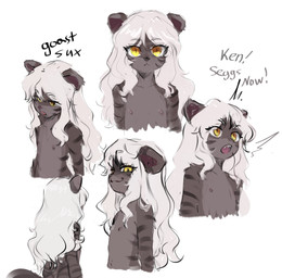 4_fingers all_fours anthro areola black_body black_fur blush border breasts butt female fingers flat_chested fur hair imminent_incest loli looking_at_viewer monotone_background nipples nude pose simple_background solo standing stripes white_border white_hair young young_anthro young_female butterchalk amalia_(claralaine) domestic_cat felid feline felis mammal hi_res