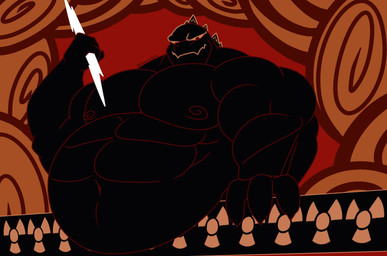 anthro belly belly_hang biceps lightning_bolt male musclegut muscular muscular_anthro muscular_male solo triceps randomheck randomrusso disney disney's_hercules zeuszilla kaiju 2024 hi_res