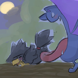 ambiguous/ambiguous ambiguous_gender beak blush duo eyes_closed feral from_behind_position licking membrane_(anatomy) membranous_wings night open_mouth oral outside plant sex tongue tongue_out tree wings modestgliscor nintendo pokemon avian bat bird generation_1_pokemon generation_2_pokemon golbat mammal murkrow pokemon_(species) 1:1 2009