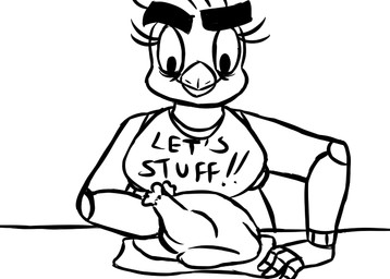 anthro bib female fisting food machine meat penetration simple_background smile solo text white_background inkyfrog five_nights_at_freddy's scottgames chica_(fnaf) animatronic avian bird chicken galliform phasianid robot 2016 black_and_white english_text monochrome