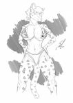 anthro big_breasts bikini breast_implants breasts clothing explosive_sign female huge_breasts smile solo string_bikini swimwear two-piece_swimsuit spere94 taraburst cheetah felid feline mammal implants_(disambiguation) monochrome