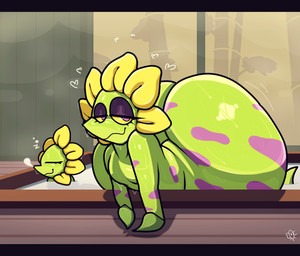 anthro anthro_focus apode bedroom_eyes big_butt butt duo flower half-closed_eyes hot_spring huge_butt huge_thighs hyper hyper_butt hyper_thighs leaf leaf_arms legless looking_at_viewer male male_focus markings narrowed_eyes nude plant purple_eyes purple_markings seductive serpentine sleeping solo_focus sound_effects thick_thighs vowelless vowelless_sound_effect water yellow_sclera zzz eocvevo deltarune undertale_(series) draconcopode elemental_creature flora_fauna floradinn flower_creature 2026 absurd_res hi_res letterbox