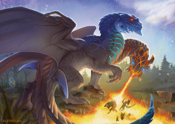 2_heads ambiguous_gender anthro blue_eyes breath_powers claws conjoined conjoined_twins death detailed_background elemental_manipulation feral feral_focus fight fire fire_breathing fire_manipulation forest forest_background glowing grass group membrane_(anatomy) membranous_wings multi_head nature nature_background orange_eyes outside plant solo_focus spread_wings text tree wing_claws wings alerrel dota mythology valve valve_corporation jakiro_the_twin_headed_dragon dire_lane_creep dragon mythological_creature mythological_scalie scalie winged_dragon 2024 artist_name dated hi_res male_(lore)