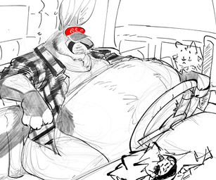 anthro belly big_belly burger clothing duo food hat headgear headwear huge_belly jacket male obese obese_male overweight overweight_male plaid solo_focus topwear truck trucker vehicle riece_ranchoa kangaroo macropod mammal marsupial