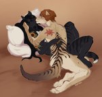 anthro claws duo hair kissing_cheek kneeling male male/male nude reclining romantic romantic_couple tail boypretties canid canine mammal unknown_species hi_res