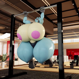 3_toes 4_fingers anthro areola athletic big_breasts big_butt bikini bikini_bottom blue_body blue_fur bodily_fluids bra breast_expansion breasts butt clothing exercise expansion feet female fingers fur glistening glistening_body gym huge_breasts huge_butt huge_hips huge_thighs hyper hyper_breasts hyper_hips hyper_thighs nipples pink_areola pink_nipples pull_up_bar red_eyes solo sweat swimwear thick_thighs toes toned_body two-piece_swimsuit underwear wide_hips darkdraketom nintendo pokemon lulu_(darkdraketom) generation_4_pokemon lucario pokemon_(species) 1:1 3d_(artwork) 3d_animation animated blender_(artwork) digital_media_(artwork) hi_res no_sound short_playtime video