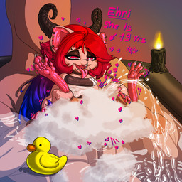 anthro anus bodily_fluids butt clothed clothing digitigrade duo ear_piercing ejaculation eyebrow_piercing facial_piercing feet female fur gaping genital_fluids genital_piercing genitals hair heart_symbol horn humanoid_genitalia humanoid_on_anthro humanoid_vulva makeup male male/female one-piece_swimsuit paws peeing piercing red_hair soles spreading steam swimwear tongue tongue_out tongue_piercing translucent translucent_clothing translucent_swimwear vaginal_fluids vaginal_squirting vulva rashchaos gris_swimsuit meme_clothing anon ehri_(rashchaos) humanoid mammal murid murine rat rodent 1:1 absurd_res hi_res meme