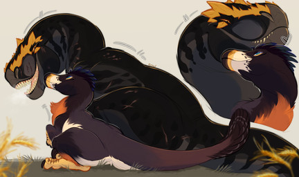 atmosphere black_body claws duo feathers female feral happy hug looking_at_another male male/female purple_body sitting sitting_on_ground sketch_background sketchy smile spikes owishka deinonychus dinosaur dromaeosaurid feathered_scalie prehistoric_species reptile saurischian scalie theropod tyrannosaurid tyrannosauroid tyrannosaurus tyrannosaurus_rex headshot_portrait hi_res portrait sketch