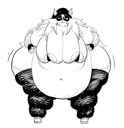 5_fingers anthro areola areola_slip arms_bent beanie belly big_belly big_breasts bite biting_lip biting_own_lip black_beanie black_bra black_clothing black_fingerless_gloves black_gloves black_handwear black_hat black_headwear black_legwear black_nose black_thigh_highs black_underwear bra breasts clothed clothed_anthro clothed_female clothing curvy_figure fat_arms fat_legs female fingerless_gloves fingers footwear front_view fur gloves hair handwear hat headgear headwear huge_belly huge_breasts huge_thighs legwear long_hair looking_at_viewer morbidly_obese morbidly_obese_anthro morbidly_obese_female motion_lines navel obese obese_anthro obese_female overweight overweight_anthro overweight_female self_bite shadowed_eyes shoes simple_background small_nose solo sweater thick_thighs thigh_highs topwear underwear white_areola white_background white_body white_clothing white_eyes white_footwear white_fur white_hair white_shoes comedii domestic_cat felid feline felis mammal 2024 absurd_res digital_drawing_(artwork) digital_media_(artwork) english_description full-length_portrait greyscale hi_res monochrome portrait shaded