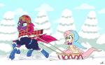 clothing duo female hat headgear headwear horn scarf sled snow wings winter docwario friendship_is_magic hasbro my_little_pony my_little_pony:_the_movie_(2017) mythology fluttershy_(mlp) tempest_shadow_(mlp) equid equine mammal mythological_creature mythological_equine pegasus unicorn 2018 hi_res