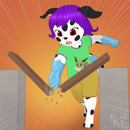 anthro clothed clothing female floppy_ears fur hair karate_chop loli purple_hair red_eyes solo white_body white_fur young young_female jm-luxro canid canine canis dalmatian domestic_dog mammal 1:1 absurd_res hi_res