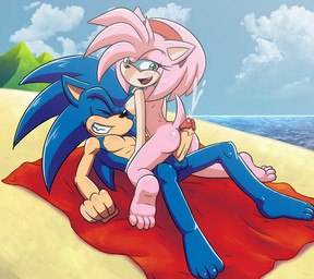 anthro balls barefoot beach blue_body blue_fur bodily_fluids breasts cloud cowgirl_position cum cumshot detailed_background duo ejaculation erection feet female female_on_top from_front_position fur genital_fluids genitals hot_dogging male male/female male_on_bottom nipples nude nude_beach on_bottom on_top on_towel orgasm outdoor_nudity outside penis pink_body pink_fur sand seaside sex sex_on_the_beach sky smile straddling thin_calves thin_legs thin_thighs towel raitosarudoi sega sonic_the_hedgehog_(series) amy_rose sonic_the_hedgehog eulipotyphlan hedgehog mammal