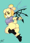 anthro big_breasts boots bottomless bottomless_female breasts butt clothed clothing female footwear partially_clothed shirt shoes solo tongue tongue_out topwear wings panthera_cantus animal_crossing nintendo square_enix the_world_ends_with_you isabelle_(animal_crossing) canid canine canis domestic_dog mammal absurd_res hi_res sketch