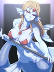 animal_tail big_breasts bikini blonde_hair blue_body blue_scales blue_skin breasts clothing colored_nails crown ear_fins eyelashes featureless_crotch female fin fish_tail grey_background hair headgear hip_fins holding_melee_weapon holding_object holding_polearm holding_spear holding_weapon jewelry long_hair looking_at_viewer melee_weapon nails navel necklace polearm purple_background purple_nails red_bikini red_clothing red_eyes red_swimwear scales simple_background solo spear split_form swimwear tail tail_fin thick_thighs tiara two-piece_swimsuit weapon wide_hips kous final_fantasy final_fantasy_iii square_enix humanoid marine merfolk 3:4 hi_res