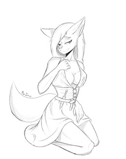 anthro bedroom_eyes breasts clothed clothing corset dagger female fur hair kneeling lingerie looking_at_viewer melee_weapon narrowed_eyes seductive simple_background solo topwear weapon matt_the_rain dungeons_and_dragons hasbro wizards_of_the_coast canid canine fox mammal absurd_res digital_media_(artwork) hi_res monochrome