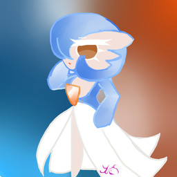 blue_hair chibi featureless_feet feet female gradient_background hair hair_over_eye hand_behind_head hand_on_hip not_furry one_eye_obstructed orange_eyes pose simple_background solo renv nintendo pokemon gardevoir generation_3_pokemon humanoid pokemon_(species) shiny_pokemon 1:1 2022 digital_media_(artwork) digital_painting_(artwork) hi_res painting_(artwork) signature