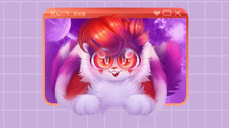 anthro cheek_tuft detailed_fur facial_tuft feral fluffy fluffy_ears fluffy_tail fur hair long_ears neck_tuft paws purple_body purple_fur red_body red_eyes red_fur red_hair smile smiley_face solo space tail tuft haruwaru hybrid 16:9 2d_animation animated detailed half-length_portrait motion_tweening portrait widescreen