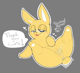 bodily_fluids cum cum_on_face female feral genital_fluids genitals heart_symbol legs_up looking_at_viewer speech_bubble talking_to_viewer vaginal_fluids vulva toastedtanuki mario_bros nintendo super_mario_64 mips lagomorph leporid mammal rabbit
