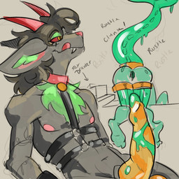 andromorph anthro bdsm bent_over big_penis bondage bound duo gaping genitals harness intersex intersex/intersex licking licking_lips lying male penis slime tongue tongue_out plagueoffur leer lucky_(plagueoffur) poffy_(plagueoffur) aquatic demon felid feline fish mammal shark 1:1 hi_res