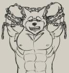 abs anthro bdsm bondage bound chain clothed clothing hands_behind_head male muscular muscular_anthro muscular_male muscular_sub nipples pecs solo submissive submissive_male topless thevillager lifewonders tokyo_afterschool_summoners garmr_(tas) canid canine canis domestic_dog mammal sketch