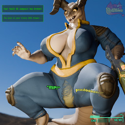 accident accidental_exposure anthro bodily_fluids breasts clothed clothing diaper exposed_diaper female gameplay_mechanics genital_fluids genitals onomatopoeia partially_clothed solo sound_effects text torn_clothing unclean_diaper urine used_diaper vulva wet_diaper wetting wetting_diaper potatotime vulgarvictor_(modeler) fallout microsoft mommyclaw_(vulgarvictor) deathclaw scalie 1:1 3d_(artwork) absurd_res blender_(artwork) digital_media_(artwork) english_text hi_res watermark