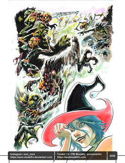 3_toes 4_fingers 5_fingers ambiguous_gender ambiguous_humanoid angry anthro arms_bent battle bent_legs black_body black_clothing black_fur black_hat black_headwear blue_eyes blue_hair blue_sky brown_body clothing empty_eyes eyelashes feet female female_human fingers fist fur furrowed_brow green_sclera group hair hat headgear headwear inanimate_transformation leaning leaning_forward light lips magic_user male male_anthro medium_hair membrane_(anatomy) nipples noseless number one_eye_closed open_mouth open_smile orange_head outside petrification plant possession raised_arms red_body red_lips red_skin rope sad sharp_teeth sky smile split_form tan_nipples teeth text text_box toes transformation water webbed_hands wiping_tears witch witch_hat yellow_sclera axelmedellin inktober shapeshifter_(axelmedellin) witch_(axelmedellin) elemental_creature flora_fauna human humanoid mammal marine merfolk sasquatch siren undead 2025 artist_name colored dated english_description lighting multiple_scenes painting_(artwork) pen_(artwork) shaded signature traditional_media_(artwork) url