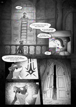 ambiguous_gender book dialogue door duo ear_piercing ear_ring glowing inside ladder library looking_at_another orb piercing ring_piercing scroll shoulder_scar speech_bubble talking_to_another text spacejunk nintendo pokemon pokemon_mystery_dungeon spike_chunsoft lian_(spacejunk) lito_(spacejunk) cyndaquil generation_2_pokemon pokemon_(species) quilava absurd_res comic english_text greyscale hi_res monochrome shaded