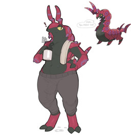 2_toes antennae_(anatomy) anthro anthrofied barefoot bulge clothed clothing container cup curvy_figure detailed_bulge feet feral genital_outline looking_at_viewer male mug multicolored_body pants_only penis_outline pokemorph simple_background solo speech_bubble standing tail text toes topless towel towel_on_shoulder white_background k1ko nintendo pokemon arthropod canid generation_5_pokemon insect lepidopteran mammal pokemon_(species) scolipede artist_name colored digital_media_(artwork) english_text reference_image shaded signature watermark