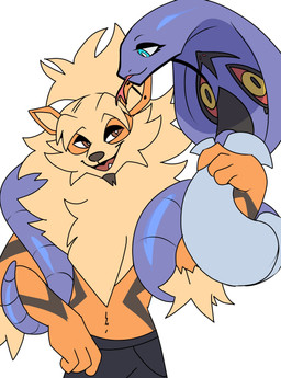 anthro blue_eyes brown_eyes duo eyelashes facial_hair female feral forked_tongue male open_mouth shirtless shirtless_male simple_background tongue white_background odeko-yma nintendo pokemon arbok arcanine generation_1_pokemon pokemon_(species) reptile scalie snake 2025 absurd_res digital_media_(artwork) hi_res