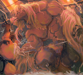 abs animal_genitalia animal_penis anthro balls blonde_hair bodily_fluids body_hair chest_hair claws cum duo equine_genitalia equine_penis fisting genital_fluids genitals hair hooves horse_ears lube lube_string male male/male nipples pawpads penetration penis pubes sex_swing squelching tail text artjackal disney zootopia brian_winddancer nick_wilde canid canine equid equine fox horse mammal red_fox true_fox hi_res