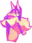 2021 anthro areola astrid_(oughta) big_areola big_breasts big_nipples breasts bunny_costume canid canine clothing costume female fox fur hair hi_res huge_areola huge_breasts huge_nipples mammal nipples oughta simple_background smile solo