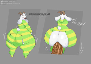 anal anal_penetration anthro big_butt butt butt_flap clothing disembodied_penis ear_piercing exclamation_point floppy_ears genitals horn huge_butt huge_hips huge_thighs looking_at_viewer looking_back male male/male onesie onesie_open open_mouth pajamas penetration penis piercing red_eyes sex text thick_thighs white_body wide_hips feitadenectar undertale undertale_(series) asriel_dreemurr boss_monster_(undertale) bovid caprine goat mammal english_text hi_res