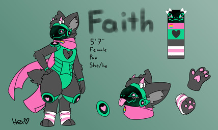 anthro blush bow_ribbon clothed clothing digitigrade female fluffy fluffy_tail footwear fur fur_tuft horn inner_ear_fluff lgbt_pride machine notched_ear pansexual_pride_colors patch_(fabric) pawpads paws pride_colors scarf socks solo tail tongue tongue_out tuft hexemerald f41th bovid caprine goat hybrid mammal protogen hi_res model_sheet