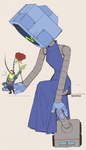 4_fingers antennae_(anatomy) anthro biped black_clothing black_eyebrows black_footwear black_shoes black_text black_wheel blue_bottomwear blue_clothing blue_dress blue_dress_shirt blue_hands blue_head blue_pants blue_screen blue_topwear blue_vest blush blush_lines bottomwear canon_couple clothed clothed_anthro clothed_female clothed_humanoid clothed_male clothing container corrugated_arms corrugated_neck corrugation crt cup digit_ring dress duo extreme_size_difference eye_contact eyebrows female female_humanoid fingers flower footwear for_a_head front_view gift giving_flower green_antennae green_body heart_symbol holding_flower holding_object husband husband_and_wife jewelry larger_female larger_humanoid looking_at_another looking_at_partner looking_down looking_down_at_another looking_down_at_partner looking_up looking_up_at_another looking_up_at_partner love lying machine male male_anthro married_couple metal micro necklace no_pupils open_mouth open_smile pants plant red_eyes red_mouth red_rose red_tongue ring rivets romantic romantic_couple rose_(flower) screen screen_face simple_background singing sitting size_difference smaller_anthro smaller_male smile standing suit teeth text tongue topwear vest wedding_ring wheel wheel_feet wife yellow_sclera auveiss nickelodeon spongebob_squarepants karen_plankton sheldon_j._plankton arthropod copepod crustacean humanoid marine maxillopod object_head plankton_(species) robot screen_head 2025 artist_name dialogue_in_description digital_drawing_(artwork) digital_media_(artwork) english_description full-length_portrait hatching_(art) hi_res portrait shaded signature