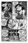 3_toes 4_fingers anthro armor barefoot breasts claws cleavage clothed clothing dialogue digitigrade fangs feet female fingerless_gloves fingers fur gloves green_eyes hair handwear happy katana magic magic_user melee_weapon ninja_suit plantigrade shoulder_guards smile sword teeth temple text toe_claws toes weapon pencils_(artist) catrina_(mlp) bushwoolies felid feline mammal 2025 absurd_res comic english_text hi_res restricted_palette