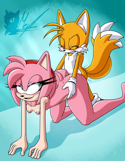 anthro bent_over breasts doggystyle duo female from_behind_position male male/female sex meyk sega sonic_the_hedgehog_(series) amy_rose miles_prower canid canine eulipotyphlan fox hedgehog mammal absurd_res hi_res