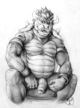 anthro arm_tattoo armlet biped bone bracelet facial_piercing foreskin front_view genitals glans half-erect humanoid_genitalia humanoid_penis jewelry logo looking_at_viewer male moobs musclegut muscular naughty_face navel nipples nose_piercing nose_ring partially_retracted_foreskin penis piercing plant pose ring_piercing septum_piercing shell sitting skull slightly_chubby solo spread_legs spreading stubble tattoo tusks vein veiny_penis neverwolf mario_bros nintendo bowser dry_bowser elemental_creature flora_fauna koopa piranha_plant scalie 2016 artist_logo dated graphite_(artwork) greyscale monochrome pinup shaded signature traditional_media_(artwork)