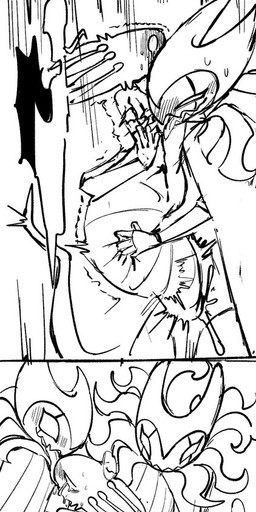 2_horns 4_horns 7_panel_comic anthro arms_around_neck arms_around_partner arthropod_abdomen arthropod_abdomen_genitalia arthropod_abdomen_penetration arthropod_abdomen_vulva between_legs black_blood blood blood_splatter blush blush_lines bodily_fluids bottomless bottomless_anthro breath claw_marks claws cloak clothed clothing colored_blood cum cum_inside dismemberment drooling erection french_kissing genital_fluids genitals gore group group_sex horn hug insect_wings intersex intersex/male kissing leaking_cum licking licking_blood looking_pleasured lying_on_another lying_on_lap male male/male male_raping_maleherm maleherm maleherm/male multi_horn nude_taur pain pained_expression penetration penile penile_penetration sadism sadistic_smile saliva scared selfcest sex shaking simple_background square_crossover stand_and_carry_position standing standing_sex sweat sweatdrop tears tears_of_pain threesome tongue tongue_out torn_wing tremble_lines tremble_spikes trembling trio unusual_blood unusual_bodily_fluids violence vulva white_background white_body white_cloak white_clothing white_eyes white_head wings wounded wrapped_arms evil_otter hollow_knight_(franchise) team_cherry grimm_(hollow_knight) nightmare_king_grimm_(hollow_knight) pale_king_(hollow_knight) arthropod arthropod_taur insect insect_taur taur 2025 comic digital_media_(artwork) hi_res long_image monochrome sketch tall_image male_(lore)
