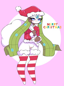 blue_eyes bottomwear clothed clothing clothing_lift costume female genitals green_hair hair legwear santa_costume skirt skirt_lift solo text thigh_highs vulva missqueenshi nintendo pokemon tahla_zhwane generation_5_pokemon humanoid legendary_pokemon meloetta meloetta_(aria_form) pokemon_(species) 3:4 english_text