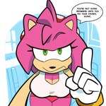 accessory anthro bracelet breasts cleavage clothed clothing crop_top dialogue female fur gloves green_eyes hair_accessory hairband handwear jewelry pink_body pink_fur shirt solo text topwear underwear monamania sega sonic_the_hedgehog_(series) amy_rose 1:1 absurd_res english_text hi_res